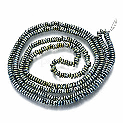 電気メッキ磁気無し合成ヘマタイトビーズ連売り  フラットラウンド/ディスク  黄緑  2x1mm  穴：0.8mm  約450~456個/連  15.75インチ〜15.94インチ（40cm〜40.5cm）&nbsp;G-T114-58-03