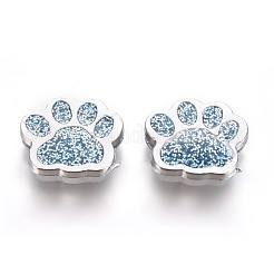合金エナメルスライダーチャーム  犬の足跡  プラチナ  ライトスチールブルー  13x15.5x4.5mm  穴：2x8mm&nbsp;ENAM-WH0047-11E