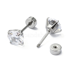 304ステンレススチールクリスタルラインストーン耳栓  ゲージイヤリング女性用男性  ステンレス鋼色  6mm&nbsp;STAS-C089-04D-P