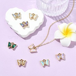32色合金ラインストーンペンダント8個。  蝶のチャーム  ゴールドカラー  ミックスカラー  15x17x4mm  穴：1.8mm  4個/カラー&nbsp;FIND-CJ0005-13