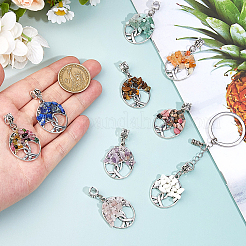 36Pcs 9 Colors Tibetan Style Alloy & Gemstone Chip European Dangle Charms&nbsp;PALLOY-FH00147