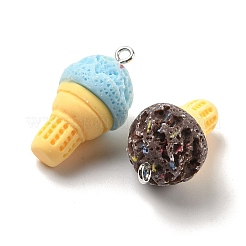 不透明樹脂ペンダント  模造食品  プラチナ鉄ループ付き  アイスクリーム  28x16x16mm  穴：2mm&nbsp;RESI-I355-01P-04