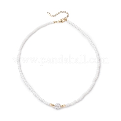 Plastic Imitation Keshi Pearl & Round Glass Seed Beaded Necklaces for Women&nbsp;NJEW-JN05462