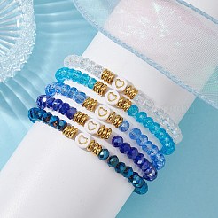 5Pcs Glass & Brass & Acrylic Beaded Stretch Bracelets Set&nbsp;BJEW-JB09677-01
