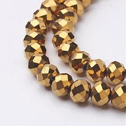 電気メッキガラスビーズセット  多面カット  ロンデル  黄金メッキ  10x7mm  穴：1mm  約60~61個/連  46~48cm&nbsp;GR7X10MMY-G