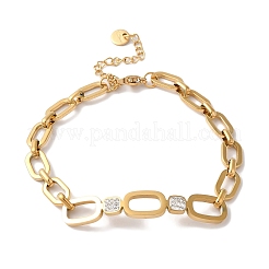 304ステンレススチールマイクロパヴェキュービックジルコニアリンクブレスレット（女性用）  オーバル  7-1/4インチ（18.4cm）&nbsp;BJEW-C070-03B-G