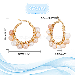 4 Pairs Vintage Natural Pearl Braided Hoop Earrings for Girl Women&nbsp;EJEW-UN0002-07