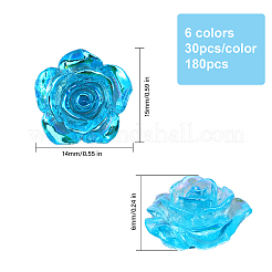 180本6色透明樹脂カボション  ABカラーメッキ  花バラ  ミックスカラー  15x14x6mm  30個/カラー&nbsp;CRES-CA0001-21