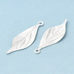 メッキ真鍮細工のペンダントラック  カドミウムフリー＆鉛フリー  リーフチャーム  925銀メッキ  30x10x1mm  穴：1.4mm&nbsp;KK-M250-10S