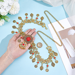 1Pc Alloy Coin Red Flower Waist Belly Chains for Dancer&nbsp;AJEW-GF0015-05