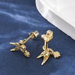 鳥の真鍮マイクロパヴェクリアキュービックジルコニアスタッドピアス  ラックめっき  長持ちメッキ  カドミウムフリー＆鉛フリー  18KGP本金メッキ  11x10mm&nbsp;EJEW-Z159-02G