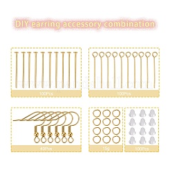 DIYイヤリング作り探しキット  鉄のピアスフックとイヤワイヤーを含む  アイアンフラットヘッド＆アイピン  丸カン  プラスチック製ピアスキャッチ  ゴールドカラー  ピアスフック：18x0.8mm  穴：2mm  40個/セット&nbsp;IFIN-YW0001-27G