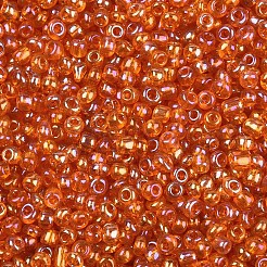 丸い透明な色のレインボーガラスシードビーズ  チョコレート  8/0  3mm  穴：1mm  約1102個/50g&nbsp;X-SEED-A007-3mm-169