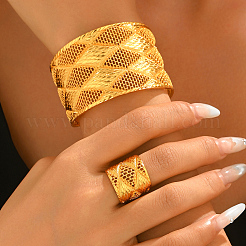 Vintage Alloy Filigree Rhombus Cuff Bangle & Ring Set&nbsp;RH3995