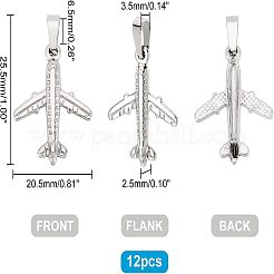 201ステンレススチールペンダント12個  飛行機  ステンレス鋼色  25.5x20.5x2.5mm  穴：3.5x6.5mm&nbsp;STAS-UN0033-11