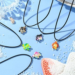 夏のビーチ染め合成ターコイズタートルペンダントネックレス  ワックスコードのネックレス  ミックスカラー  17.32インチ（44cm）&nbsp;NJEW-JN05020
