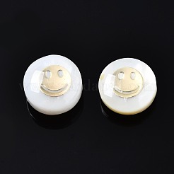 淡水シェルビーズ  ゴールドライン入り  笑顔とフラットラウンド  ホワイト  8.5x3.5~5mm  穴：0.8mm&nbsp;SHEL-T018-19