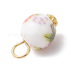 手作りの花柄磁器ペンダント  鉄と合金パーツ  ラウンド  ゴールドカラー  17.5x10.5mm  穴：4mm&nbsp;PALLOY-JF03928-02