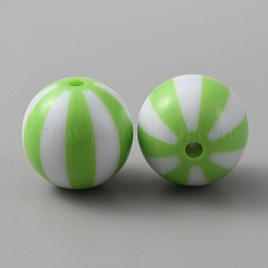不透明なアクリルビーズ  縞模様の丸い  芝生の緑  19mm  穴：3mm  230個/ 1000g&nbsp;OACR-WH0037-04A