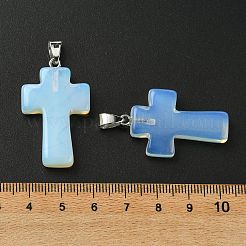 オパールペンダント  304ステンレススチールのスナップオンベイル付きクロスチャーム  ステンレス鋼色  36x22.5x8mm  穴：7x4.5mm&nbsp;GG-K002-11T