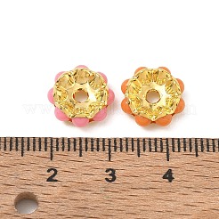 花の真鍮スペーサービーズ  プラスチック付き  ミックスカラー  ゴールドカラー  11.5x1mm  穴：2mm&nbsp;PL-CBA18B7-02A