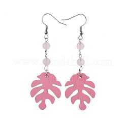 Tropical Theme Monstera Leaf Poplar Wood Dangle Earrings&nbsp;EJEW-JE03357