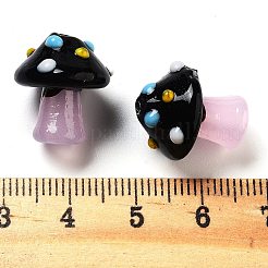手作りのランプワークの凹凸のあるビーズ連売り  キノコ  ブラック  16~17x14.5~16.5x14~16mm  穴：1.2~1.8mm  約30個/連  17.13~19.76''（43.5~50.2センチメートル）&nbsp;LAMP-A004-06B