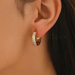 リング ステンレススチール フープピアス  ラインストーン付き  ゴールドカラー  18x4mm&nbsp;KS1953