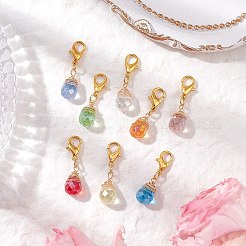 ワイヤーラップガラスのティアドロップペンダント装飾  バッグ飾り用の合金製ロブスター クロー クラスプ チャーム  ゴールドカラー  25mm&nbsp;HJEW-JM02972-01