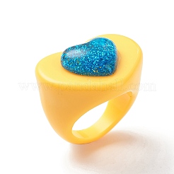 3D Resin Heart Finger Ring&nbsp;RJEW-JR00538-04