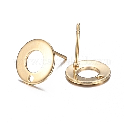 304ステンレススチールスタッドピアス金具  ドーナツ  18KGP本金メッキ  10.3mm  穴：1.3mm  ピン：0.7mm&nbsp;STAS-H104-01G
