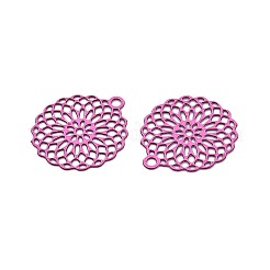 スプレー塗装された中空430ステンレス鋼ペンダント  花の丸いチャーム  カメリア  14.5x13x0.3mm  穴：1.1~1.2mm&nbsp;STAS-N121-10B