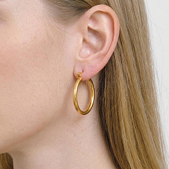 女性用304ステンレスフープピアス  18KGP本金メッキ  28x28mm&nbsp;HD7131-1