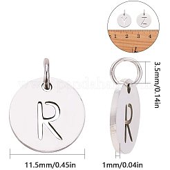 304ステンレススチールチャーム  アルファベット付きのフラットラウンド  ステンレス鋼色  a～zの文字  11.5x1mm  穴：3.5mm  26個/セット&nbsp;STAS-PH0019-18P
