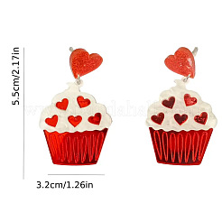 バレンタインデーのアクリルダングルスタッドピアス  心のケーキ  プラチナ  レッド  32x55mm&nbsp;WG39657-01
