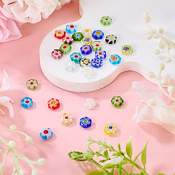 ハンドメイドミッレフィオーリ ランプワークビーズ連売り  六角  カラフル  8~9x8~9x3mm  穴：0.8mm  30pc&nbsp;LAMP-TADJ0001-02A