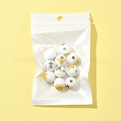 10Pcs Bees Theme Printed Wooden Beads&nbsp;WOOD-FS0001-15