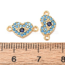 Brass Micro Pave Deep Sky Blue and Blue Cubic Zirconia Heart Links Connector Charms&nbsp;CU-K002-02G