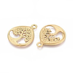 304 Stainless Steel Teardrop with Tree of Life Pendants&nbsp;STAS-T067-35G