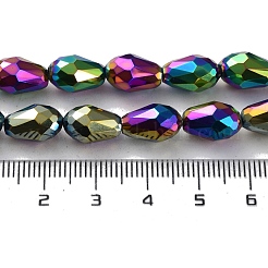 電気メッキガラスビーズ連売り  多面カット  ティアドロップ  マルチカラーメッキ  12x8mm  穴：1mm  約60個/連  27.5インチ&nbsp;EGLA-R045-12x8mm-03