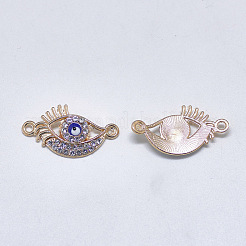 合金コネクター  クリスタルラインストーンとブルーエナメル  ナザールボンジュウ  ライトゴールド  25x13.5x4mm  穴：1.6mm&nbsp;ENAM-S117-21A