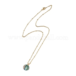 Natural Paua Shell Geometric Pendant 304 Stainless Steel Satellite Chain Necklaces&nbsp;NJEW-JN06602