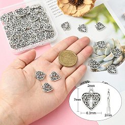 合金のチベット風チャーム  クロスカドミウムフリー＆鉛フリーのハート  アンティークシルバー  15x16x2mm&nbsp;TIBE-PH0004-63-RS