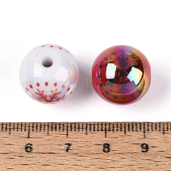 UVメッキ印刷された不透明アクリルビーズ  虹色の  スノーフレーク模様でラウンド  ミックスカラー  15.5~16mm  穴：2.5mm&nbsp;MACR-N018-08