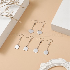 3 Pair 3 Style Heart & Flat Round & Square 304 Stainless Steel Dangle Earrings&nbsp;EJEW-JE05165