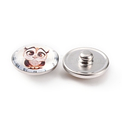 真鍮製ジュエリースナップボタン  ガラスカボション付き  フラットラウンド  番号模様  18.5x9.5mm  ノブ：6mm&nbsp;BUTT-WH0028-01Q
