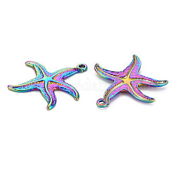 ステンレスペンダント201個  ヒトデ  虹色  38x35x3mm  穴：2.5mm&nbsp;STAS-S119-028