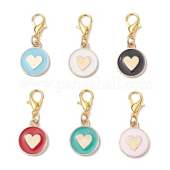 Flat Round with Heart Alloy Enamel Pendant Decorations&nbsp;HJEW-JM04301