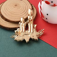 クリスマステーマのエナメルピン  バックパックの服のための軽い金色の合金ラインストーン  ろうそく  59x52.5mm&nbsp;JEWB-F034-01A
