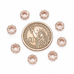 真鍮製キュービックジルコニアヨーロピアンビーズ  ロンデル  ローズゴールド  8x3mm  穴：4mm&nbsp;ZIRC-F001-101RG